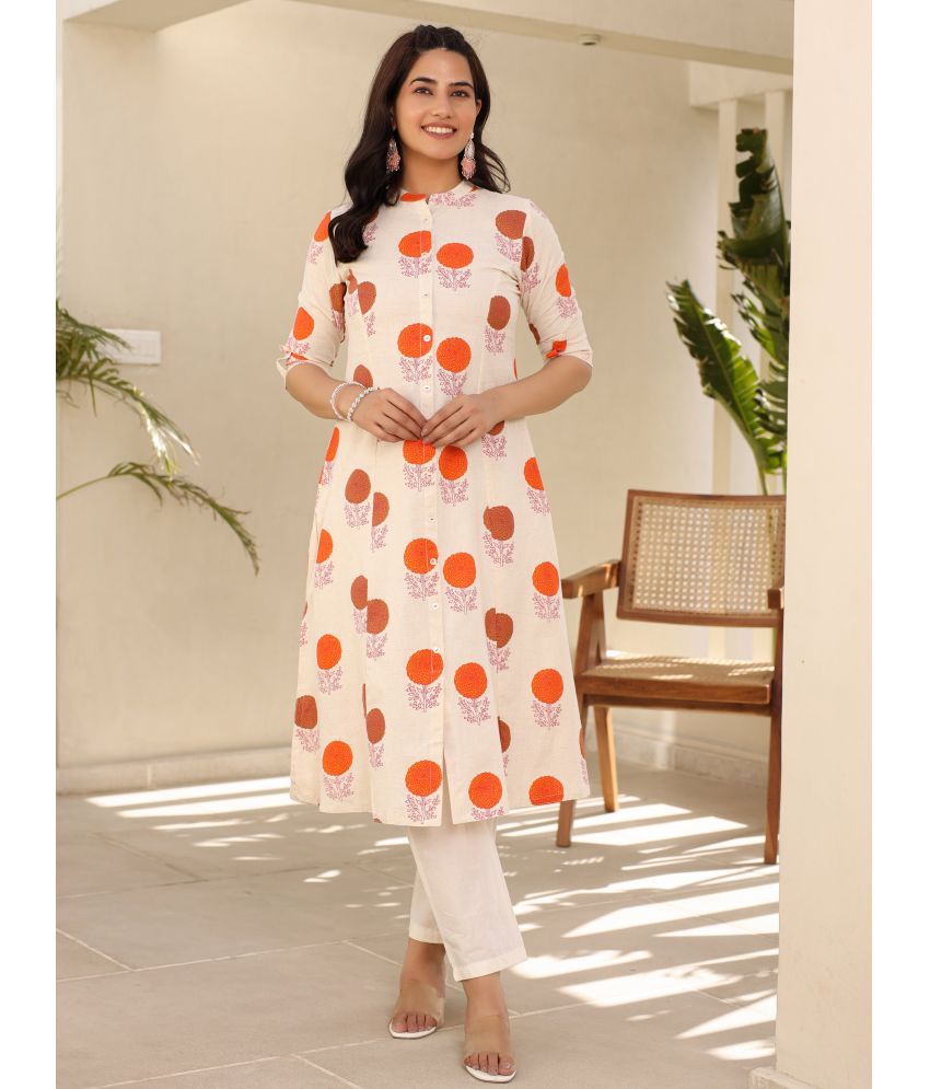     			AMIRA'S INDIAN ETHNICWEAR Cotton Flex Printed Straight Women's Kurti - Orange ( Pack of 1 )