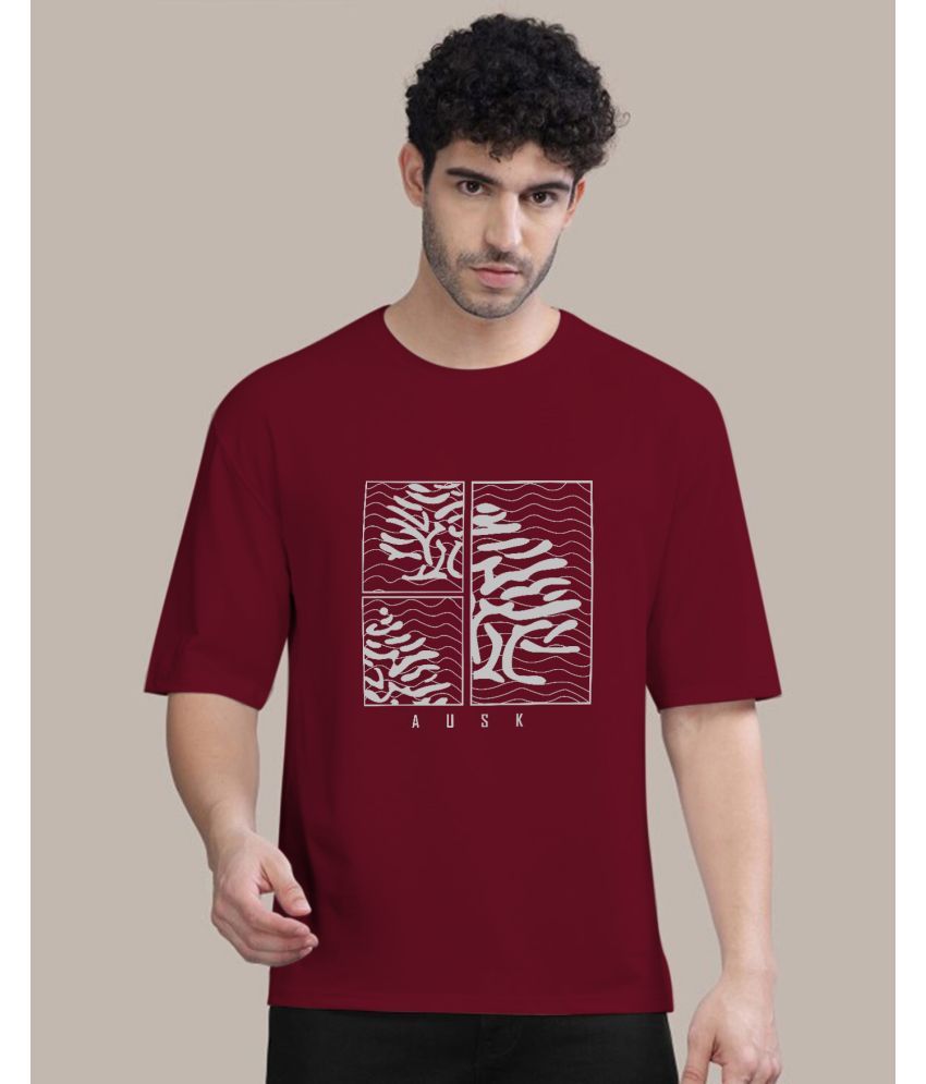     			AUSK Cotton Oversized Fit Printed Half Sleeves Men's T-Shirt - Maroon ( Pack of 1 )