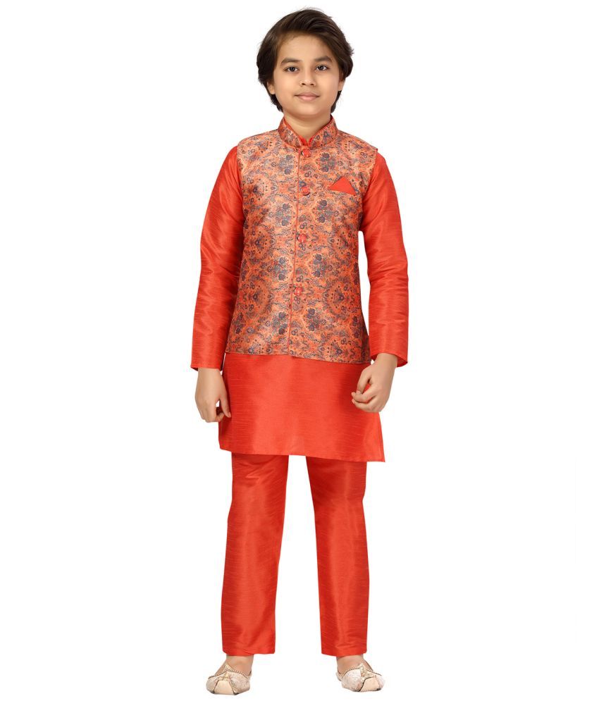     			Aarika Pack of 1 Boys Silk Kurta Sets ( Orange )