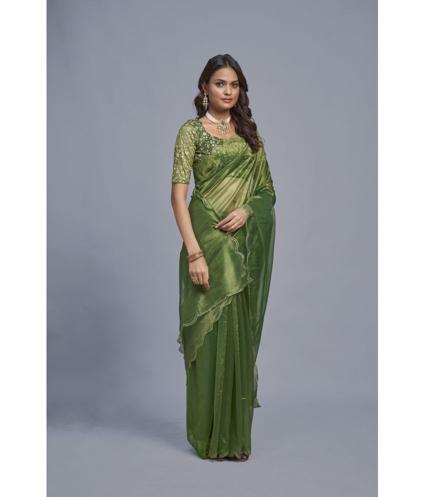     			Apnisha Organza Solid Saree With Blouse Piece - Green ( Pack of 1 )