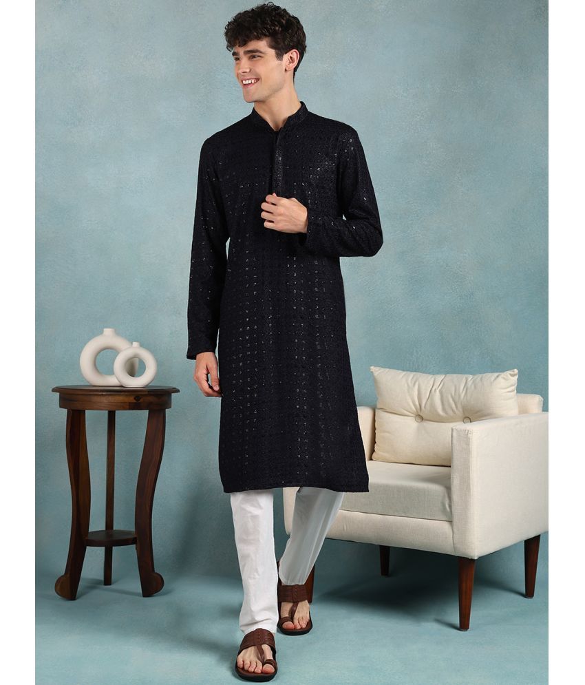     			Ethnic Bay Navy Blue Viscose Men's Regular Kurta ( Pack of 1 )