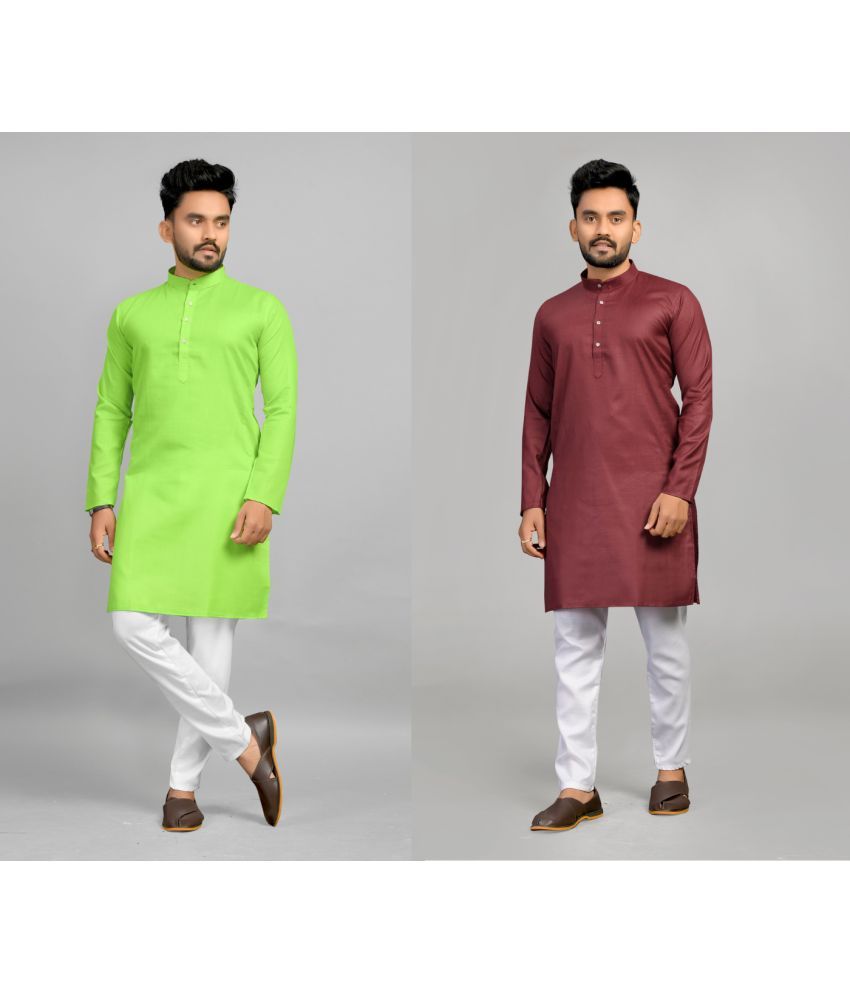     			Fashionfricks Muticolor Cotton Blend Men's Regular Kurta ( Pack of 2 )