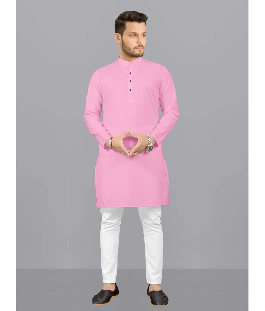     			Fashionfricks Pink Cotton Blend Regular Fit Men's Kurta Pyjama Set ( Pack of 1 )