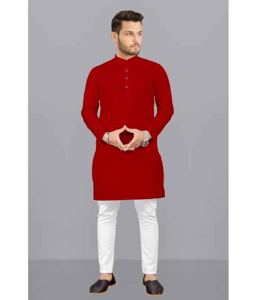     			Fashionfricks Red Cotton Blend Regular Fit Men's Kurta Pyjama Set ( Pack of 1 )