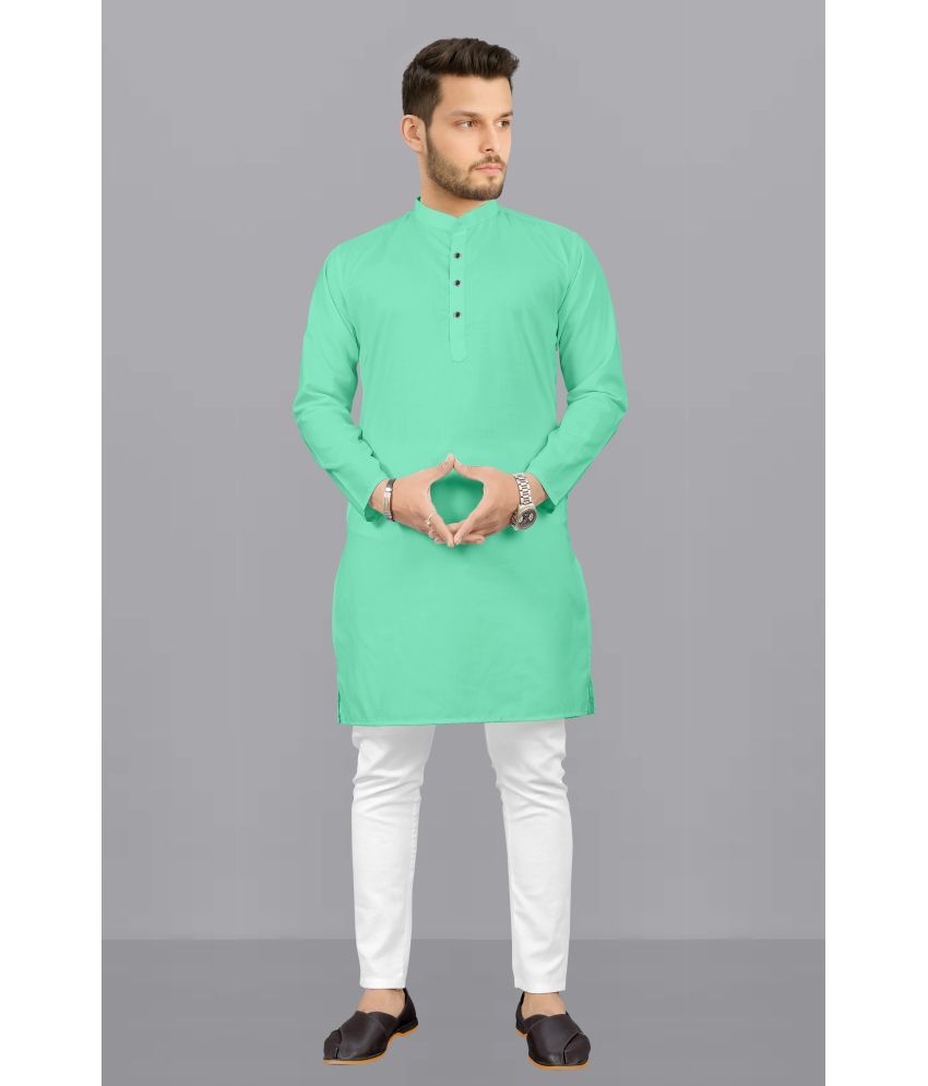     			Fashionfricks Sea Green Cotton Blend Regular Fit Men's Kurta Pyjama Set ( Pack of 1 )