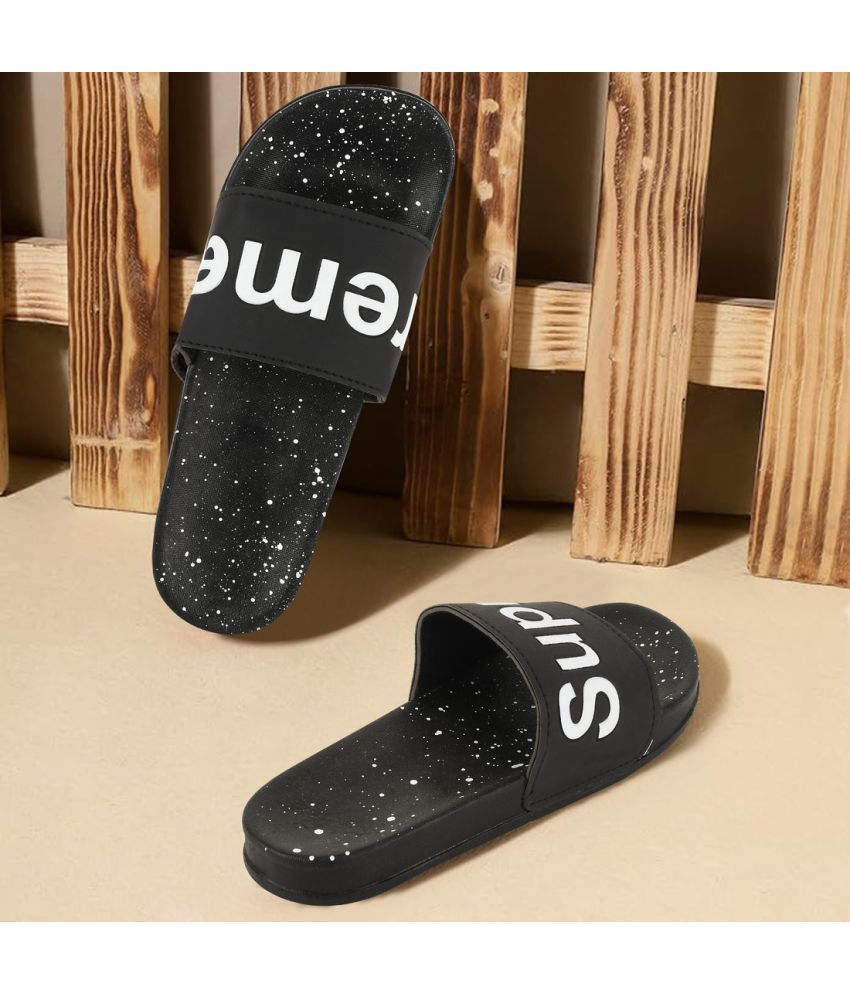     			Gokik Black Men's Slide Flip Flop