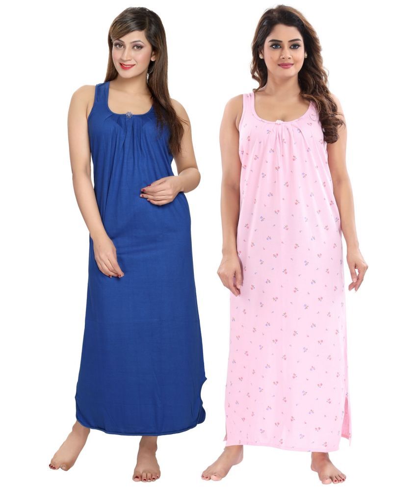     			INNER BEATS Multicolor Cotton Blend Women's Nightwear Night Dress ( Pack of 2 )