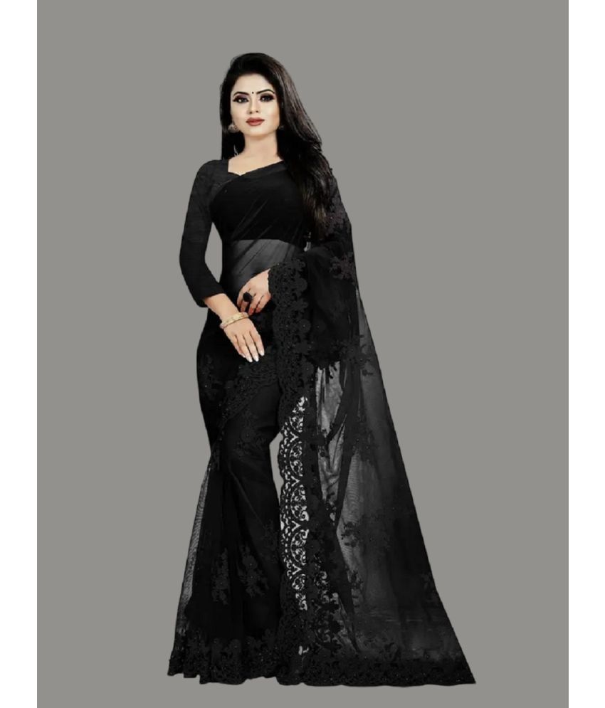     			JULEE Net Embroidered Saree With Blouse Piece - Black ( Pack of 1 )