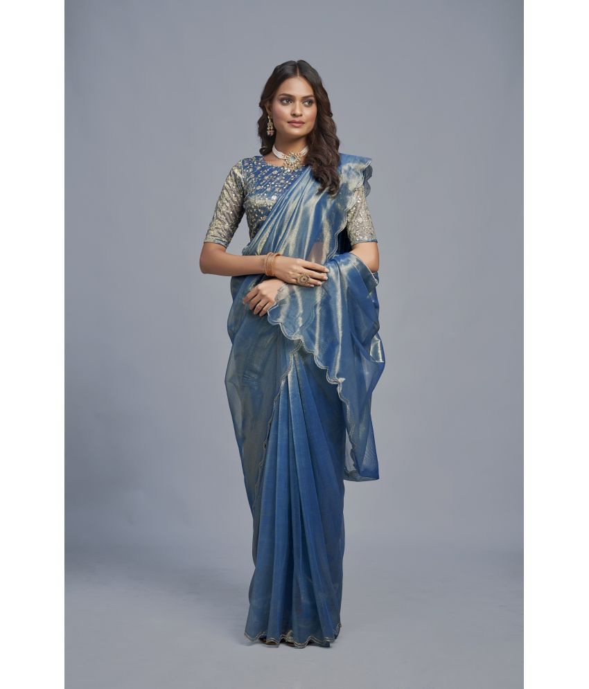     			JULEE Organza Solid Saree With Blouse Piece - Teal ( Pack of 1 )