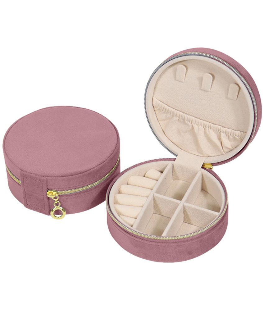     			Jewellery Organiser PU Leather Zipper Portable Storage Box with Divider Container