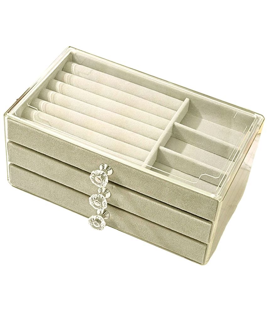     			Jewellery Organiser PU Leather Zipper Portable Storage Box with Divider Container