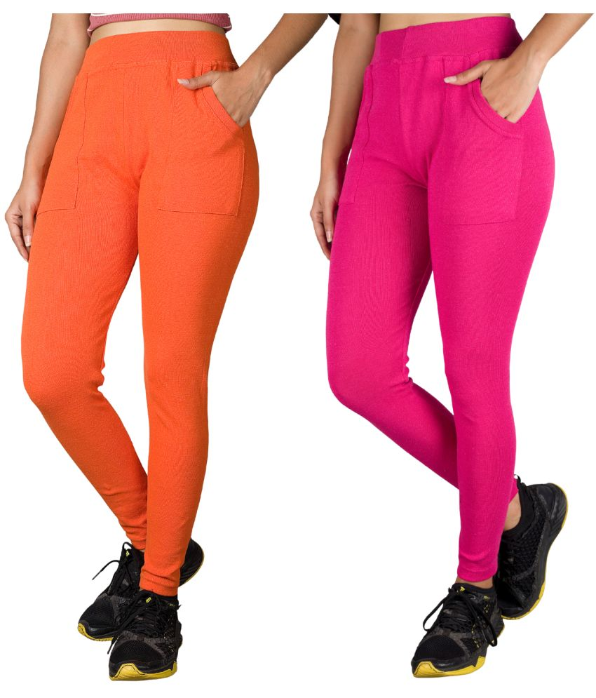     			KARARO - Cotton Blend Skinny Fit Orange Women's Jeggings ( Pack of 2 )