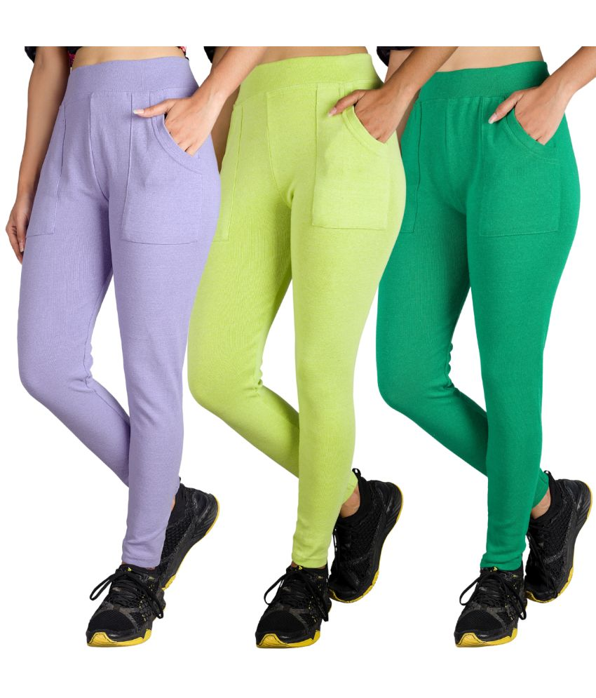     			KARARO JEGGINGS - Cotton Blend Skinny Fit Fluorescent Green Women's Jeggings ( Pack of 3 )