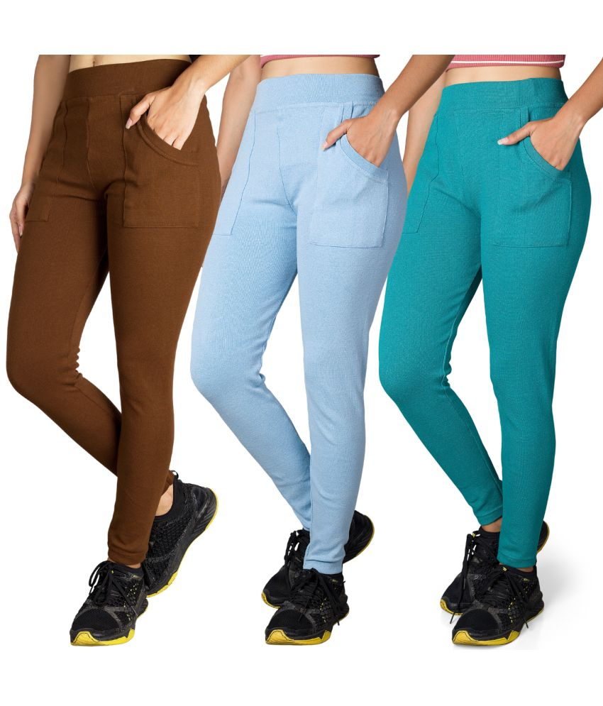     			KARARO JEGGINGS - Cotton Blend Skinny Fit Light Blue Women's Jeggings ( Pack of 3 )