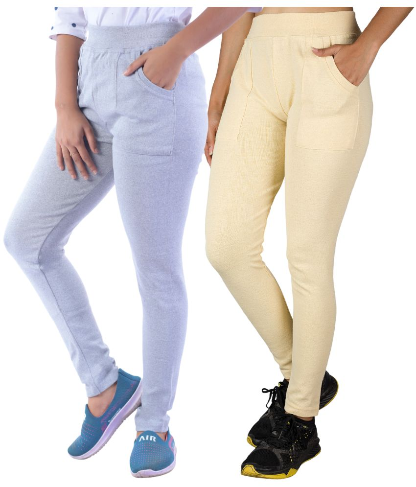     			KARARO JEGGINGS - Cotton Blend Skinny Fit Light Grey Women's Jeggings ( Pack of 2 )