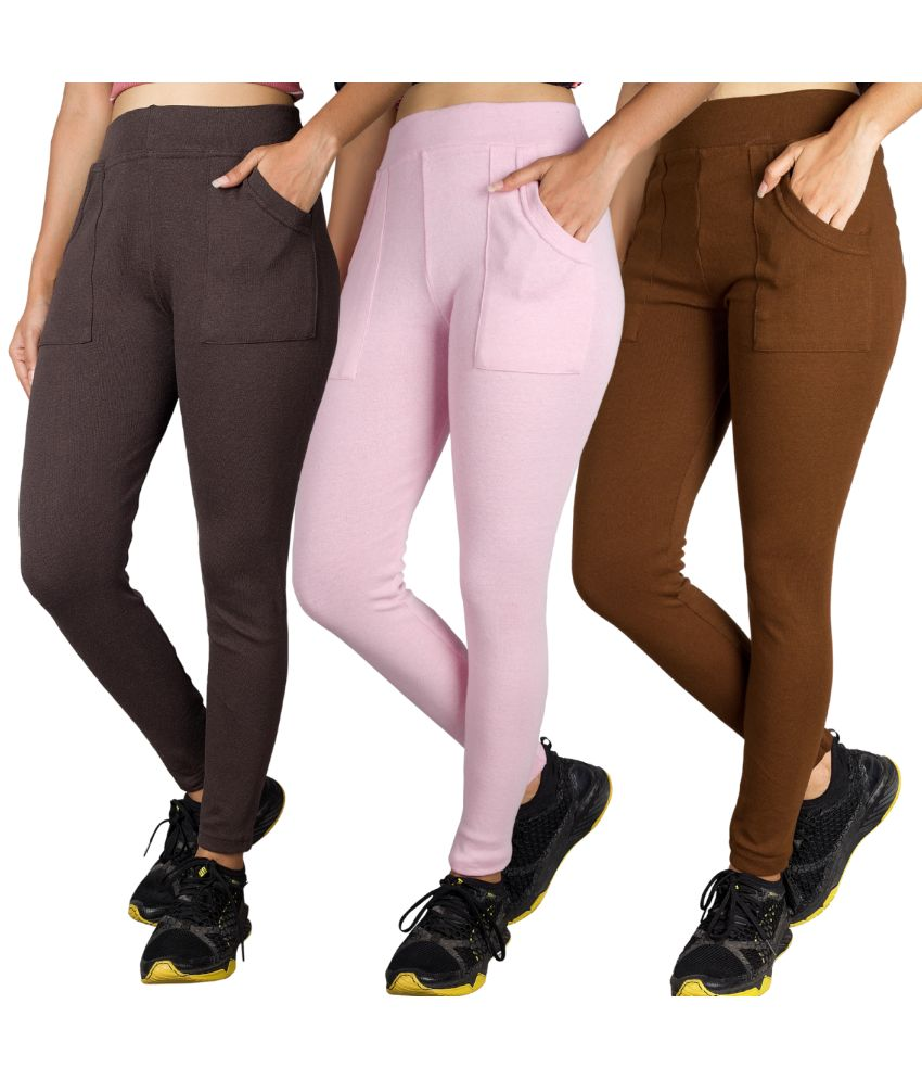     			KARARO JEGGINGS - Cotton Blend Skinny Fit Brown Women's Jeggings ( Pack of 3 )