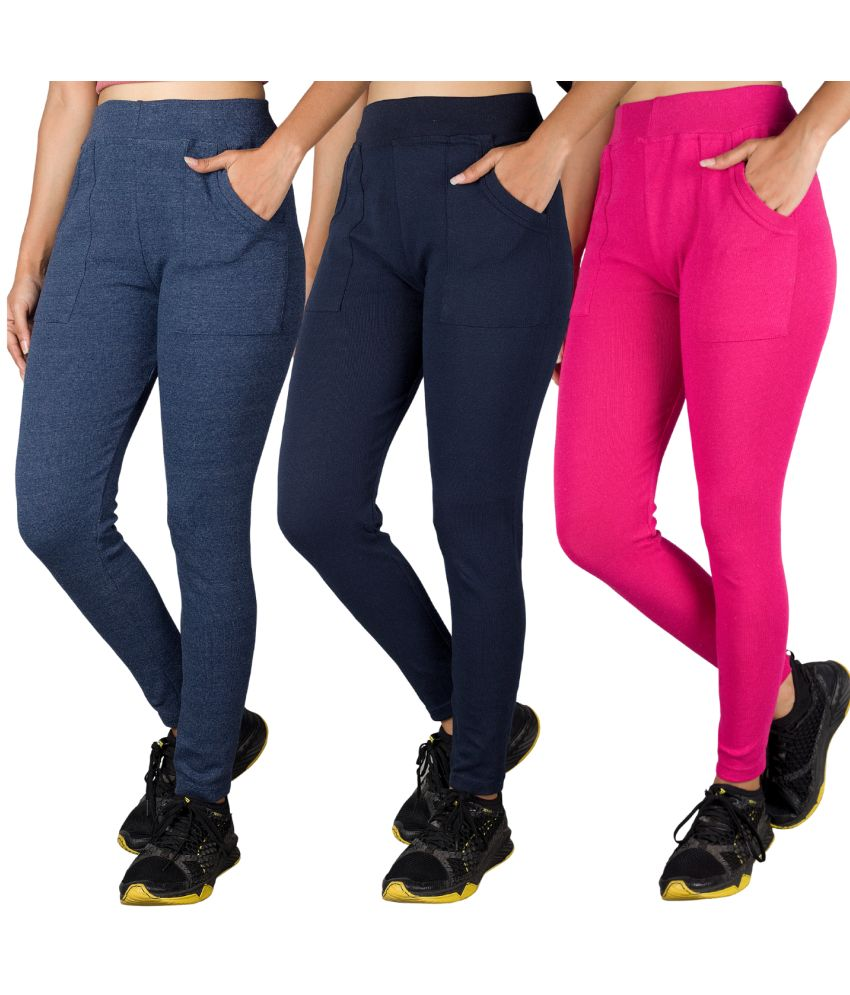     			KARARO JEGGINGS - Cotton Blend Skinny Fit Navy Blue Women's Jeggings ( Pack of 3 )