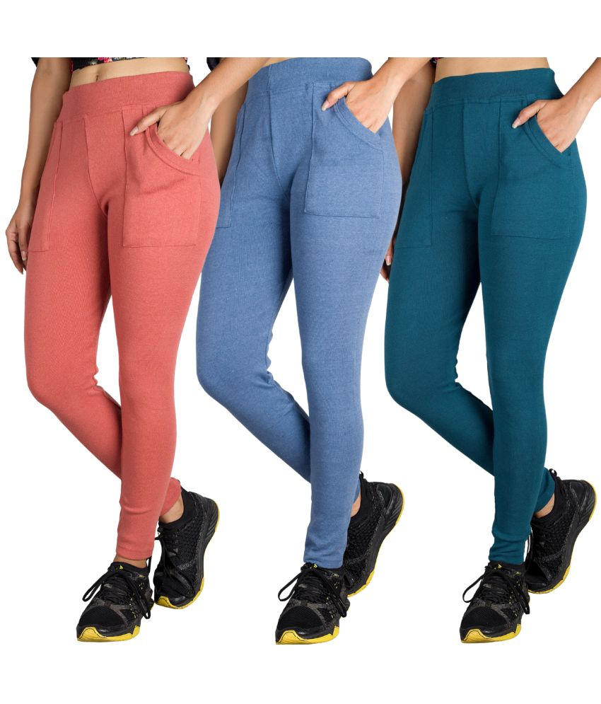     			KARARO JEGGINGS - Cotton Blend Skinny Fit Blue Women's Jeggings ( Pack of 3 )