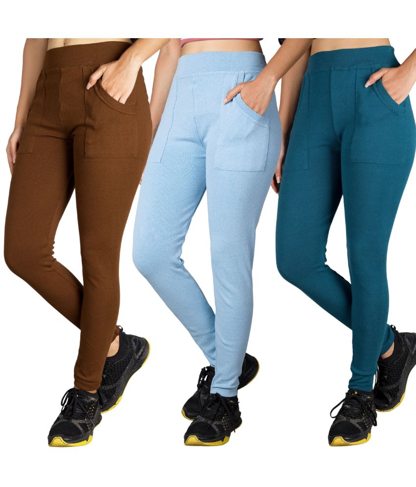     			KARARO JEGGINGS - Cotton Blend Skinny Fit Light Blue Women's Jeggings ( Pack of 3 )