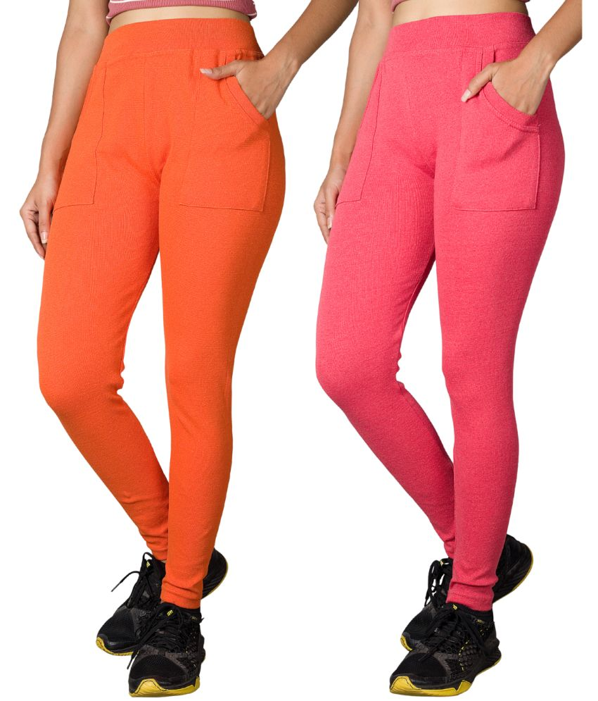     			KARARO JEGGINGS - Cotton Blend Skinny Fit Orange Women's Jeggings ( Pack of 2 )