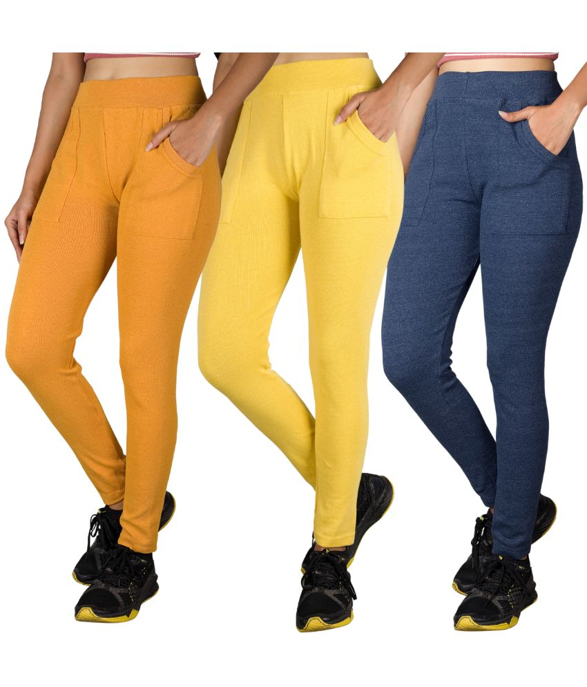     			KARARO JEGGINGS - Cotton Blend Skinny Fit Yellow Women's Jeggings ( Pack of 3 )