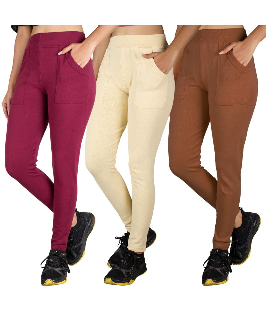     			KARARO JEGGINGS - Cotton Blend Skinny Fit Yellow Women's Jeggings ( Pack of 3 )