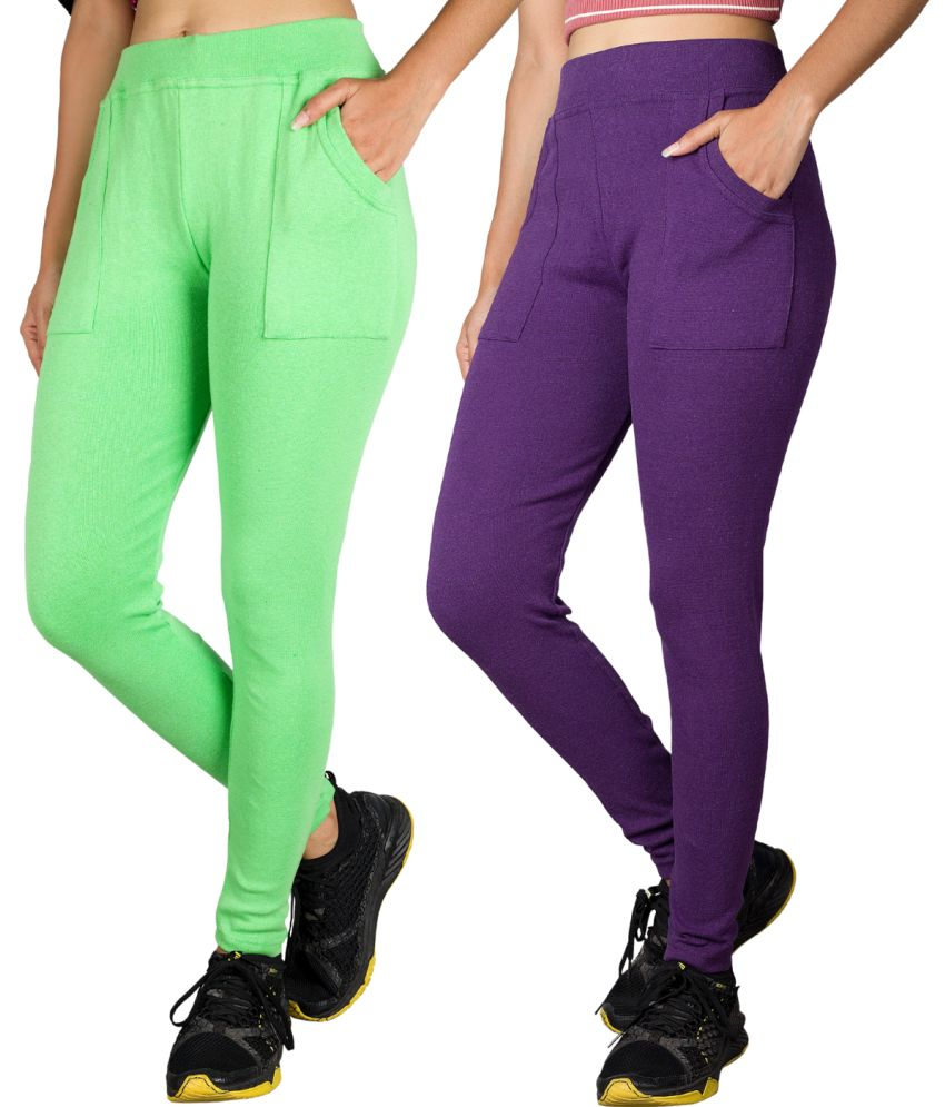     			KARARO JEGGINGS - Cotton Blend Skinny Fit Fluorescent Green Women's Jeggings ( Pack of 2 )