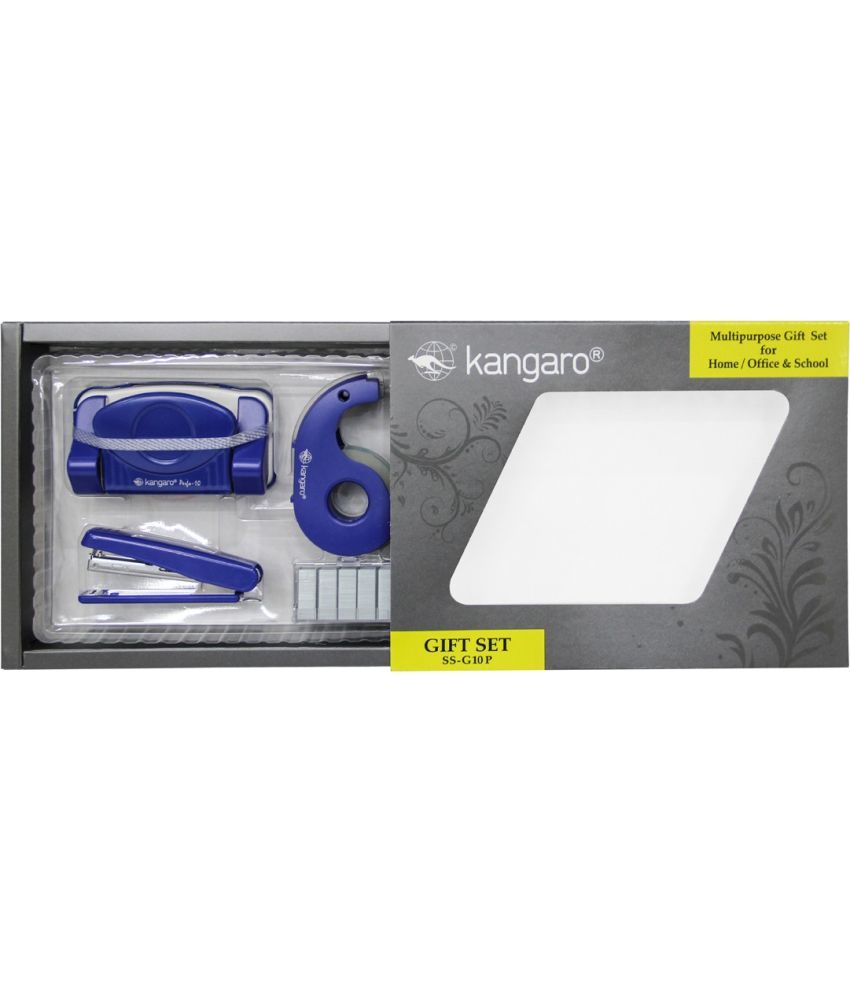     			Kangaro Multipurpose Gift Set for Home, Office and School Use (SS-G10P) Set of 4 | 1 Stapler HS-G10 | 1 Paper Punch Perfo-10 | 1 Tape Dispenser TD 18 | 1 Staple Box No. 10 | Colour - Dark Blue