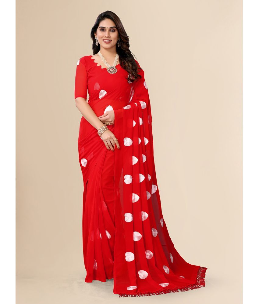     			Kashvi Sarees Chiffon Printed Saree With Blouse Piece - Red ( Pack of 1 )