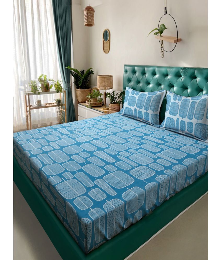     			Klotthe Poly Cotton Geometric 1 Double Bedsheet with 2 Pillow Covers - Turquoise