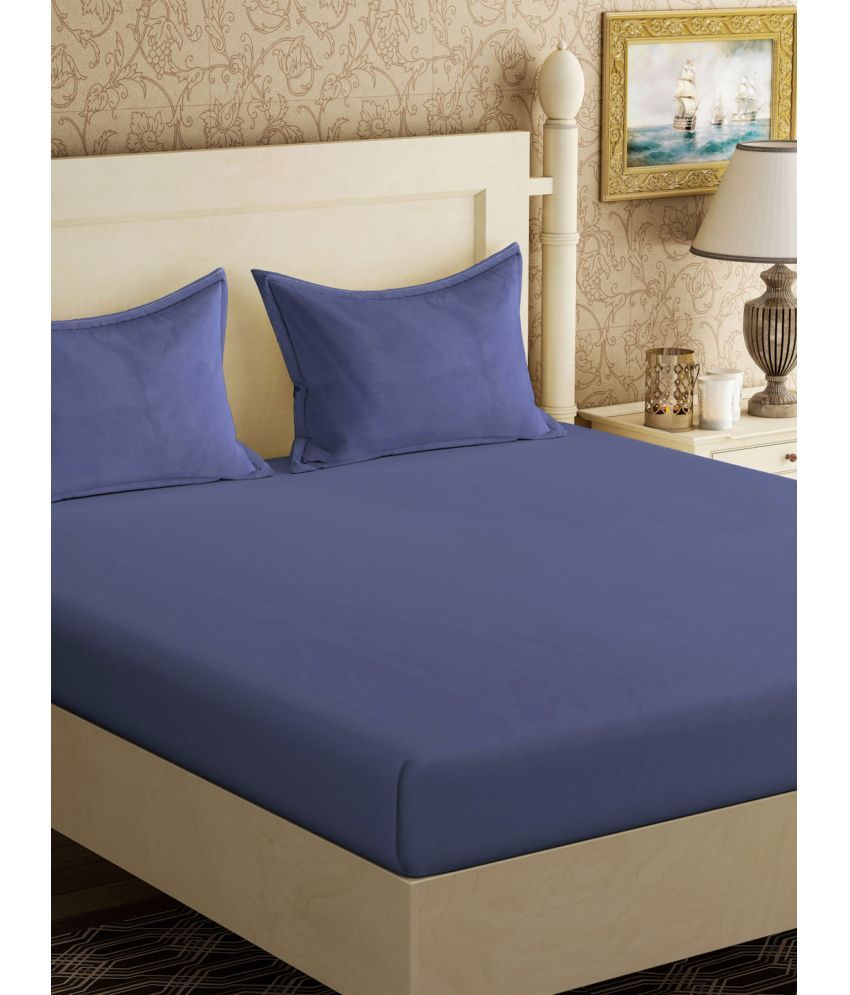     			Klotthe Poly Cotton Solid 1 Double Bedsheet with 2 Pillow Covers - Blue