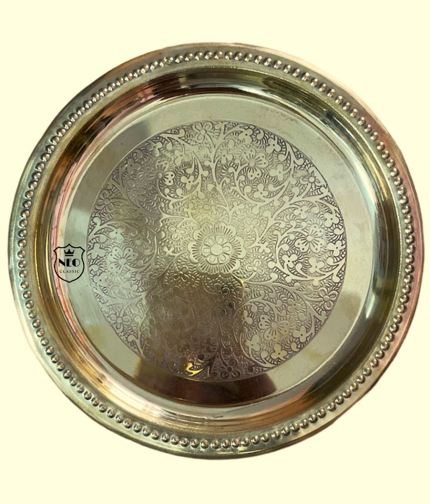     			Puja Thali with Flower Embossed Design 7" INCH (GOLD)