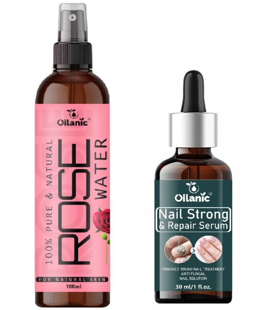     			Rose Water for Refreshing, Hydrating Skin 100ml & Nail Strong and Repair Serum for Damage Nails 30ml Combo of 2 Items