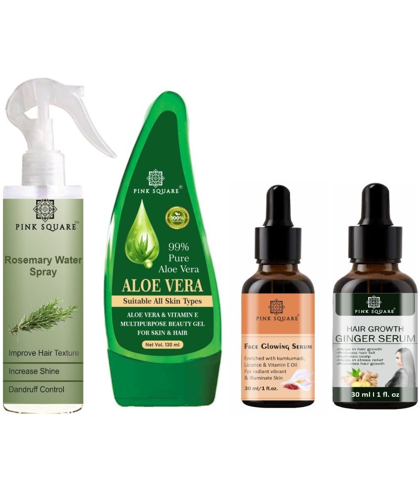     			Rosemary Water Hair Spray 100ml, Multipurpose Aloe vera Gel 130ml, Face Glowing Serum 30ml & Hair Growth Serum 30ml Combo of 4