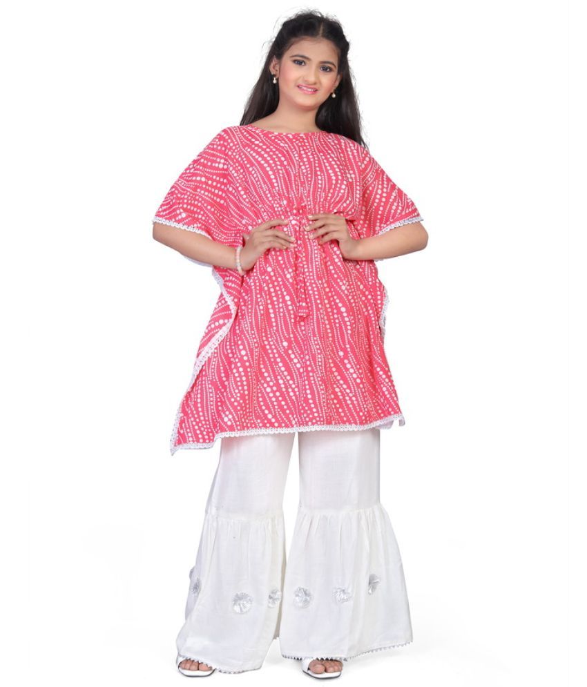     			SELVIFAB Light Pink,Off White Crepe Girls Kurta and Sharara Set ( Pack of 1 )