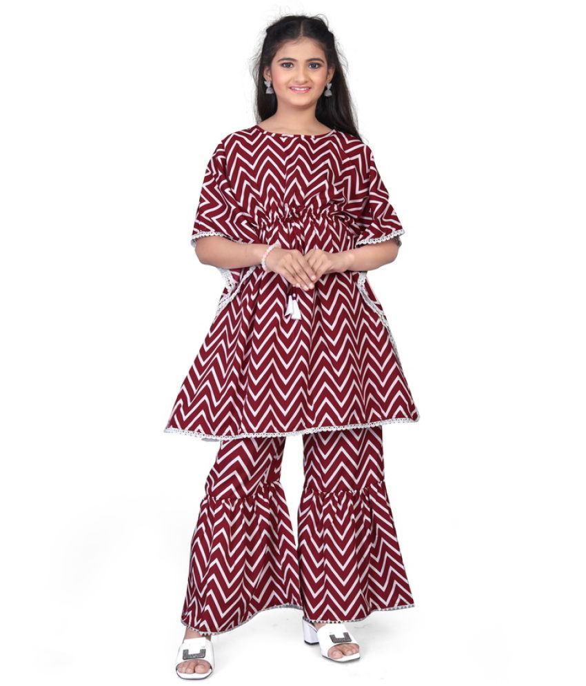     			SELVIFAB Red Crepe Girls Kurta and Sharara Set ( Pack of 1 )