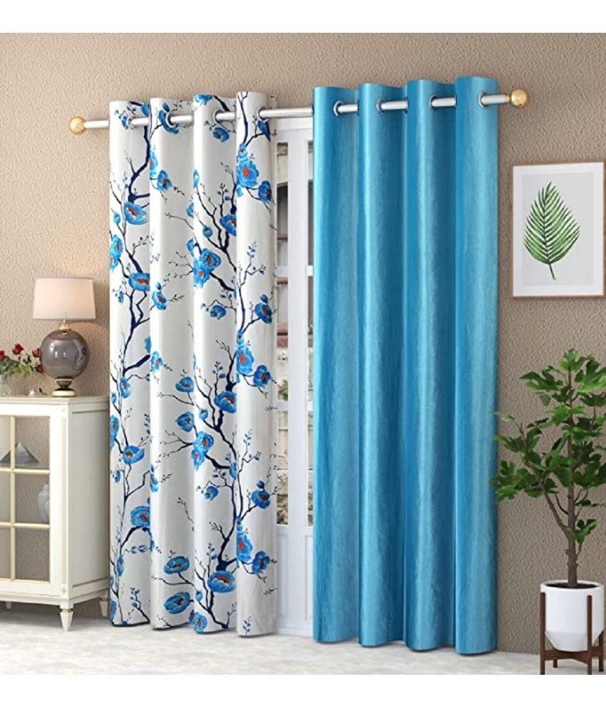     			SWIZIER Floral Room Darkening Eyelet Curtain 5 ft ( Pack of 2 ) - Light Blue