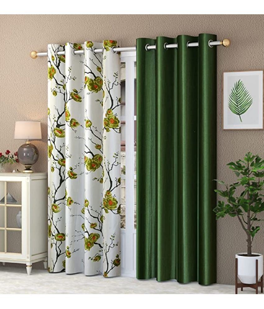     			SWIZIER Floral Room Darkening Eyelet Curtain 7 ft ( Pack of 2 ) - Green