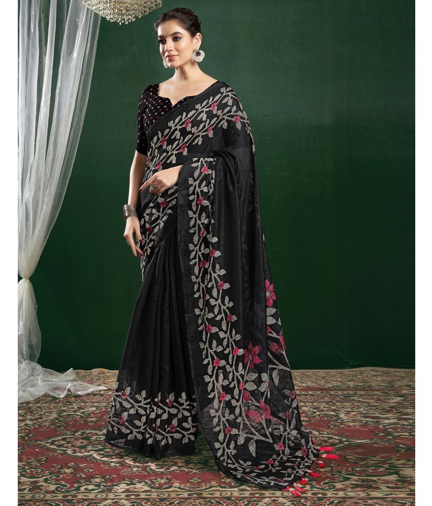     			Samah Cotton Blend Woven Saree With Blouse Piece - Black ( Pack of 1 )