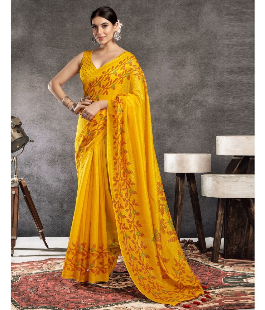     			Samah Cotton Blend Woven Saree With Blouse Piece - Yellow ( Pack of 1 )