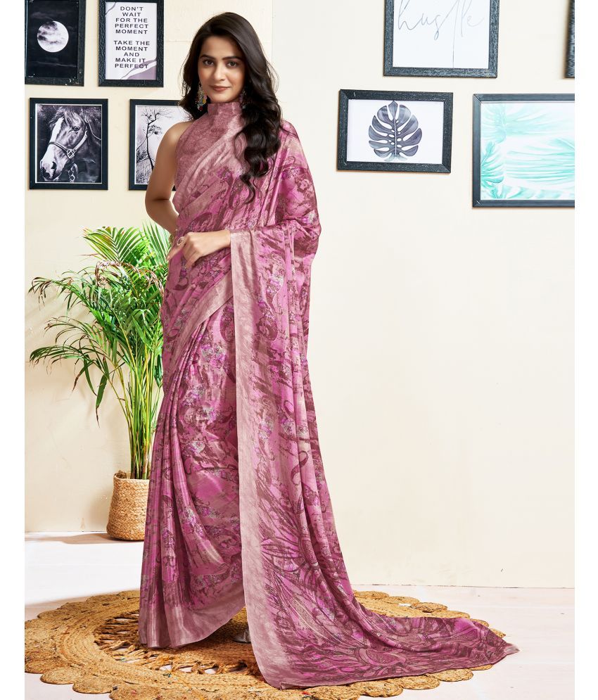     			Samah SILK Printed Saree With Blouse Piece - Rose gold ( Pack of 1 )