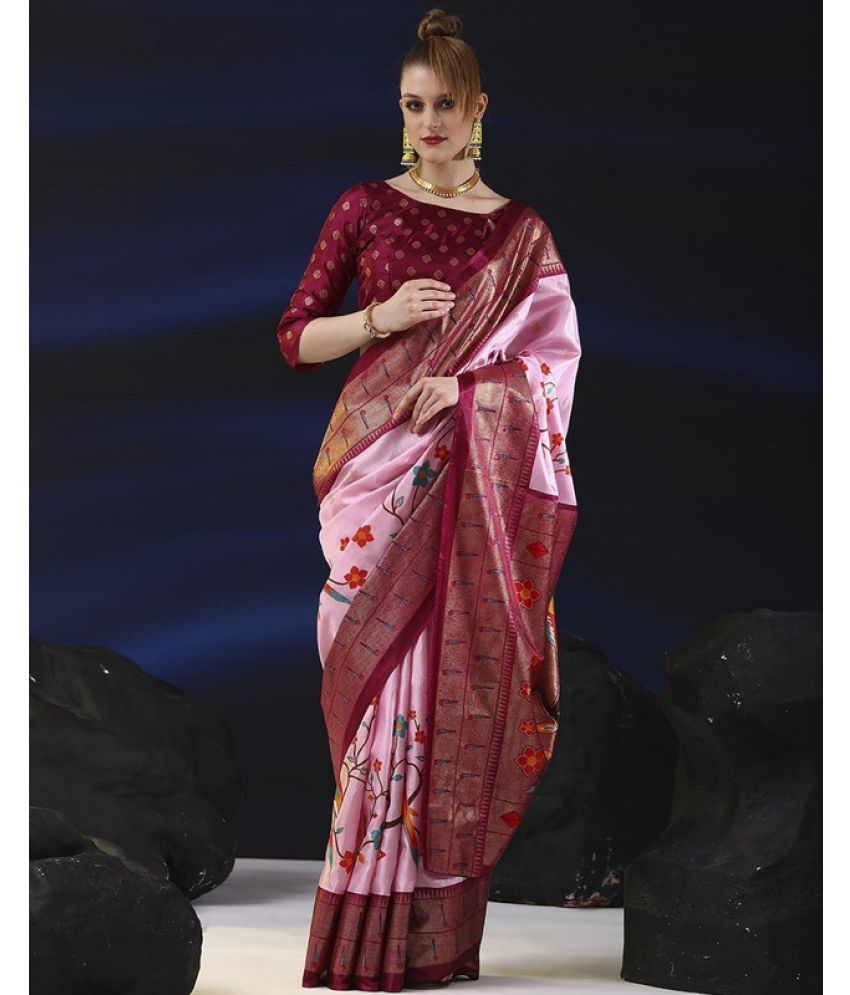     			Sanwariya Silk Silk Blend Printed Saree With Blouse Piece - Pink ( Pack of 1 )