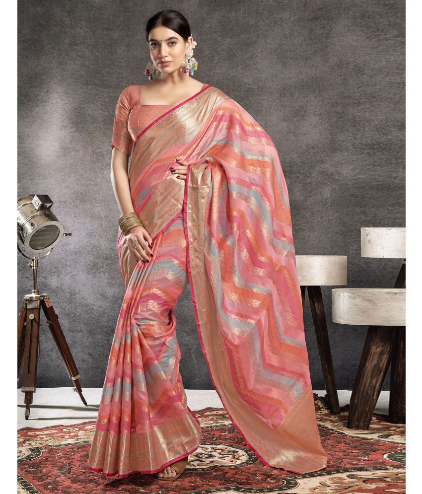     			Satrani Organza Embellished Saree With Blouse Piece - Rose gold ( Pack of 1 )