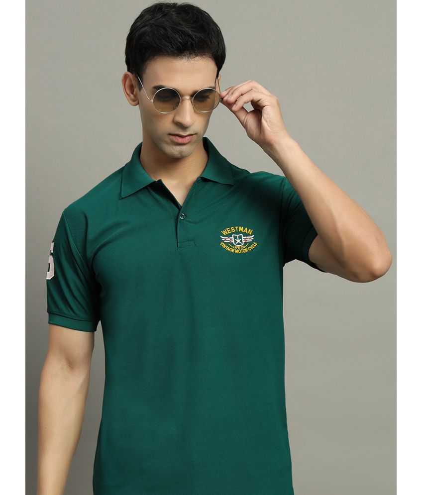     			WESTMAN Cotton Blend Regular Fit Solid Half Sleeves Men's Polo T Shirt - Dark Green ( Pack of 1 )