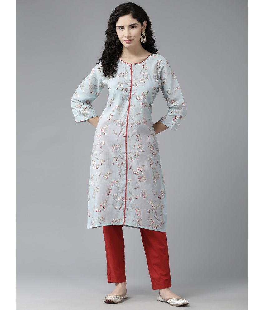     			Aarika Cotton Blend Printed Straight Women's Kurti - Turquoise ( Pack of 1 )