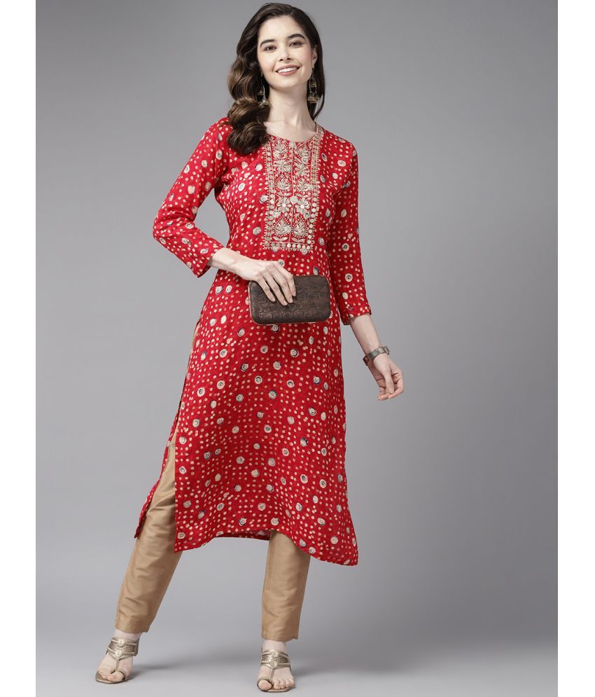     			Aarika Cotton Embellished Straight Women's Kurti - Red ( Pack of 1 )