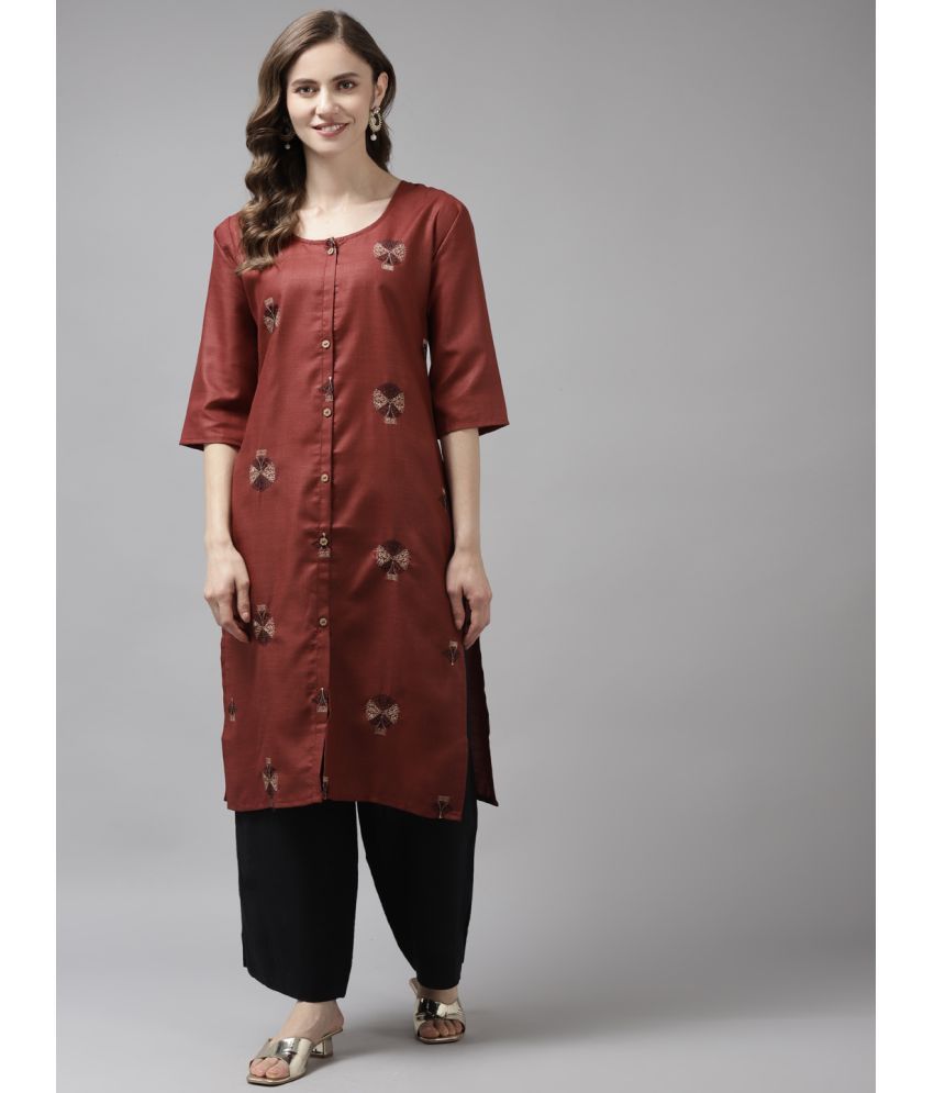     			Aarika Cotton Embroidered Straight Women's Kurti - Maroon ( Pack of 1 )