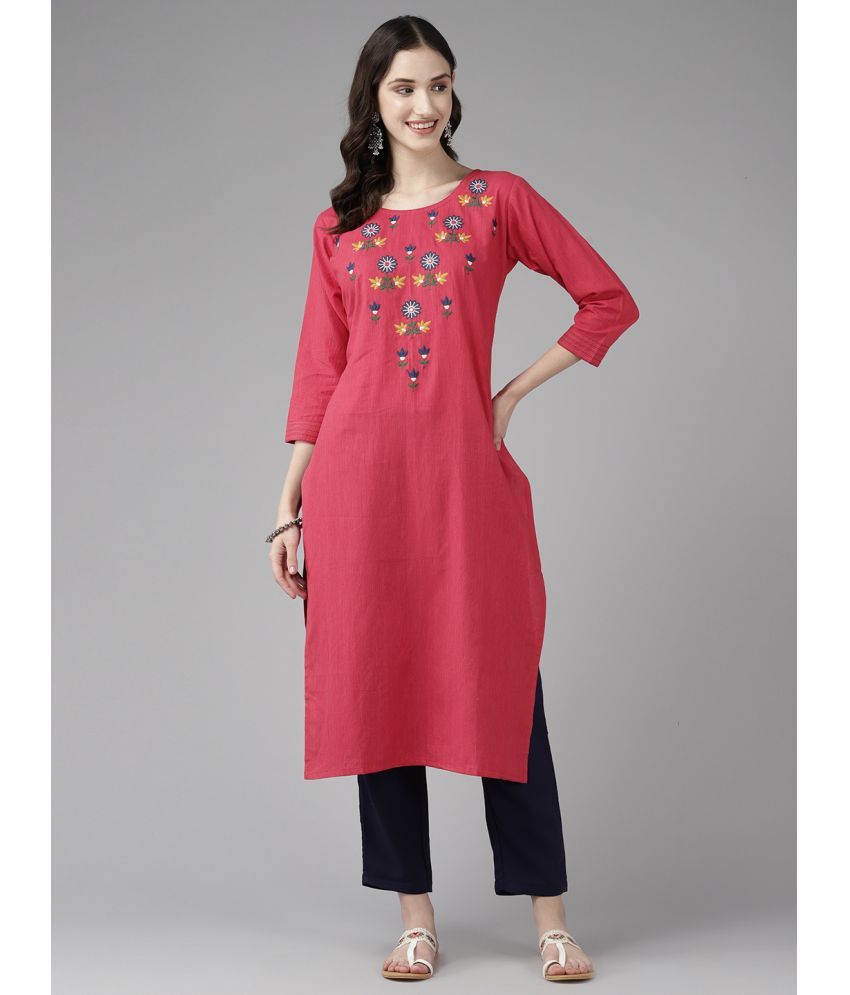     			Aarika Cotton Embroidered Straight Women's Kurti - Pink ( Pack of 1 )