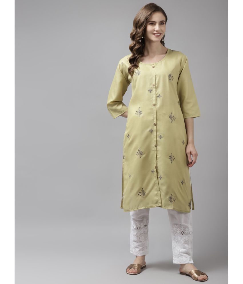     			Aarika Cotton Embroidered Straight Women's Kurti - Green ( Pack of 1 )