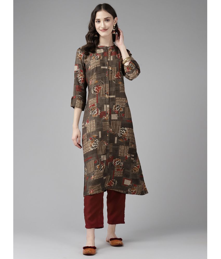     			Aarika Cotton Printed Straight Women's Kurti - Brown ( Pack of 1 )